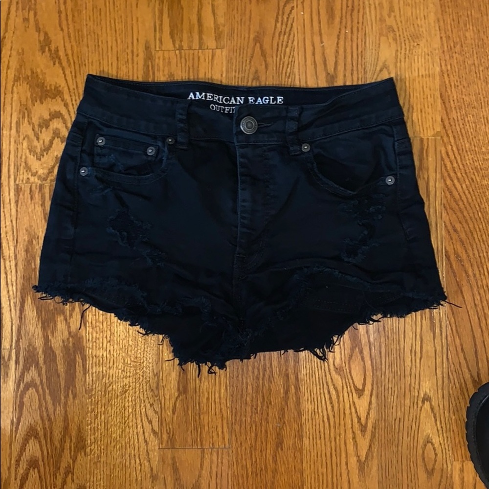 Black Distressed Denim Shorts
